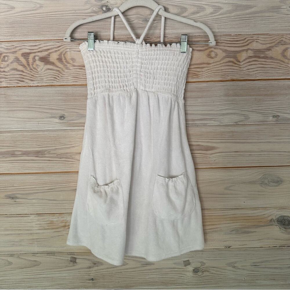 Designer Inspired White Tie Neck Scrunch Top Dress Size M